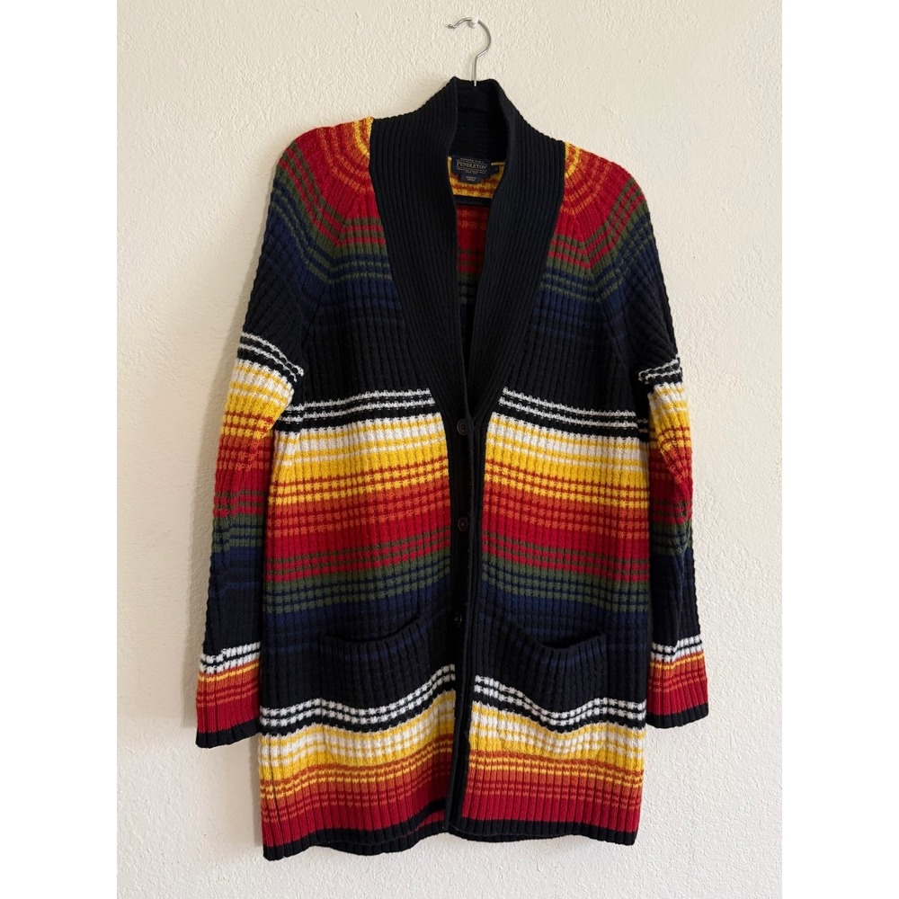 Pendleton Wool Southwestern Stripe Shawl Collar Cardigan Multi Color Sweater Lg
